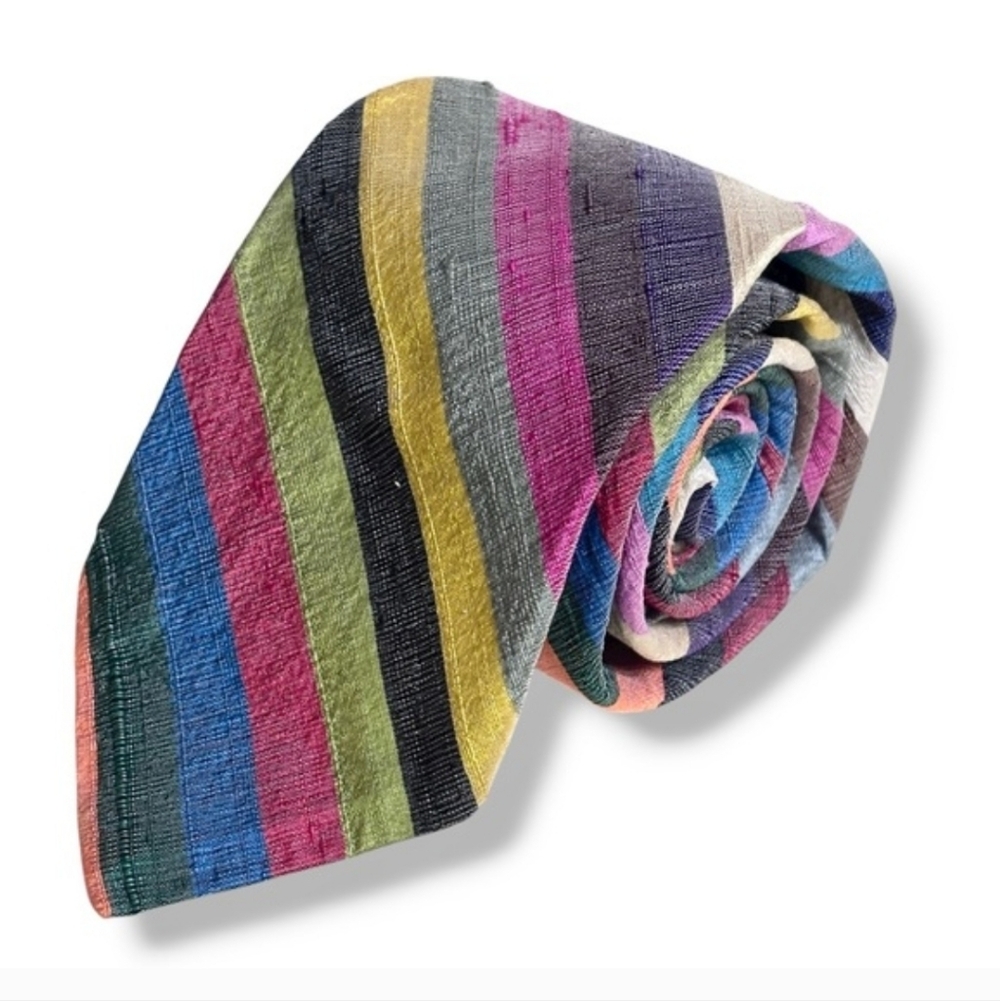 MAUS & HOFFMAN Multicolored Silk Dupioni Striped TieFine silk tie
